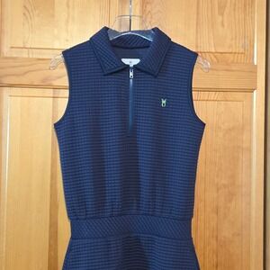 Dudley Stephens Ava Dress Small Navy Blue Waffle Quarter Zip Sleeveless Pockets